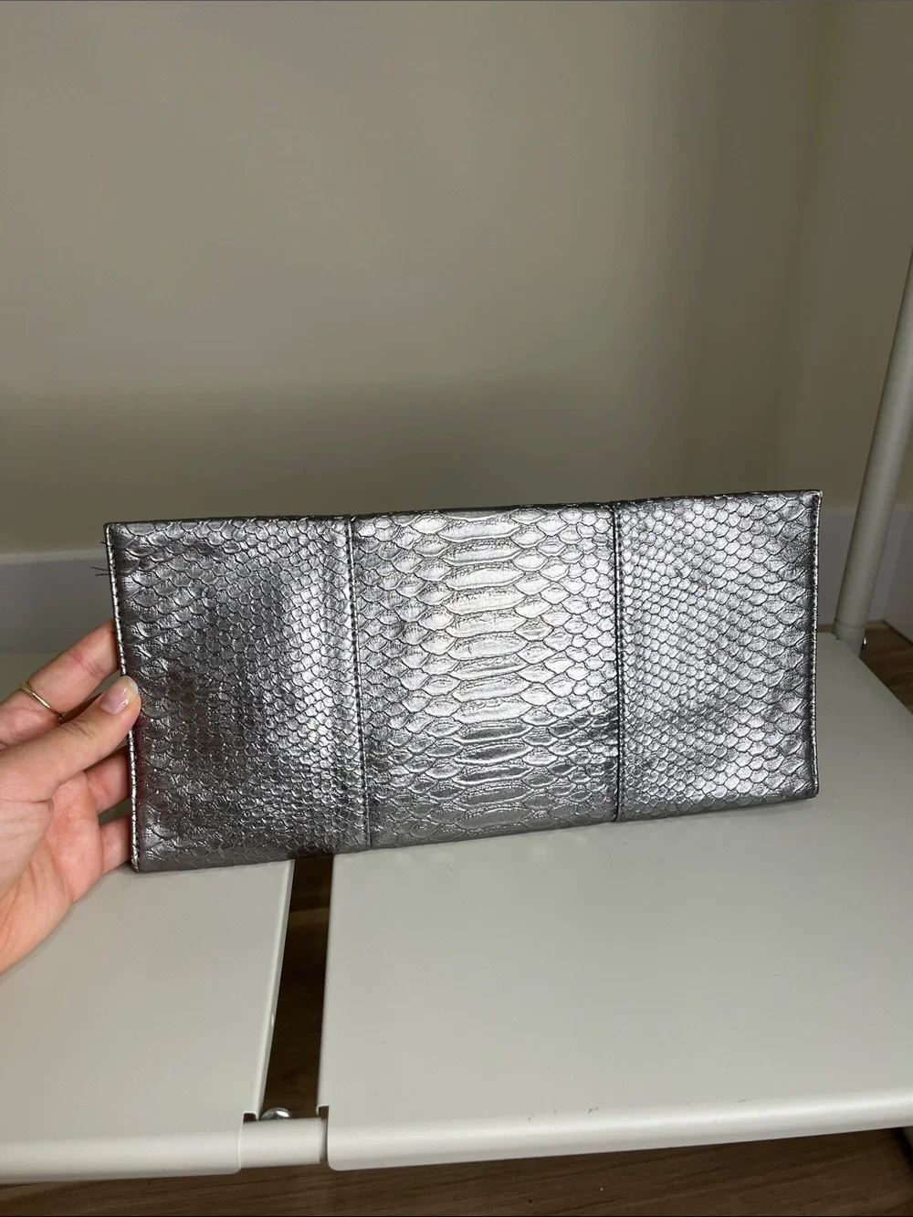 Deena & Ozzy Silver Snake-Embossed Clutch